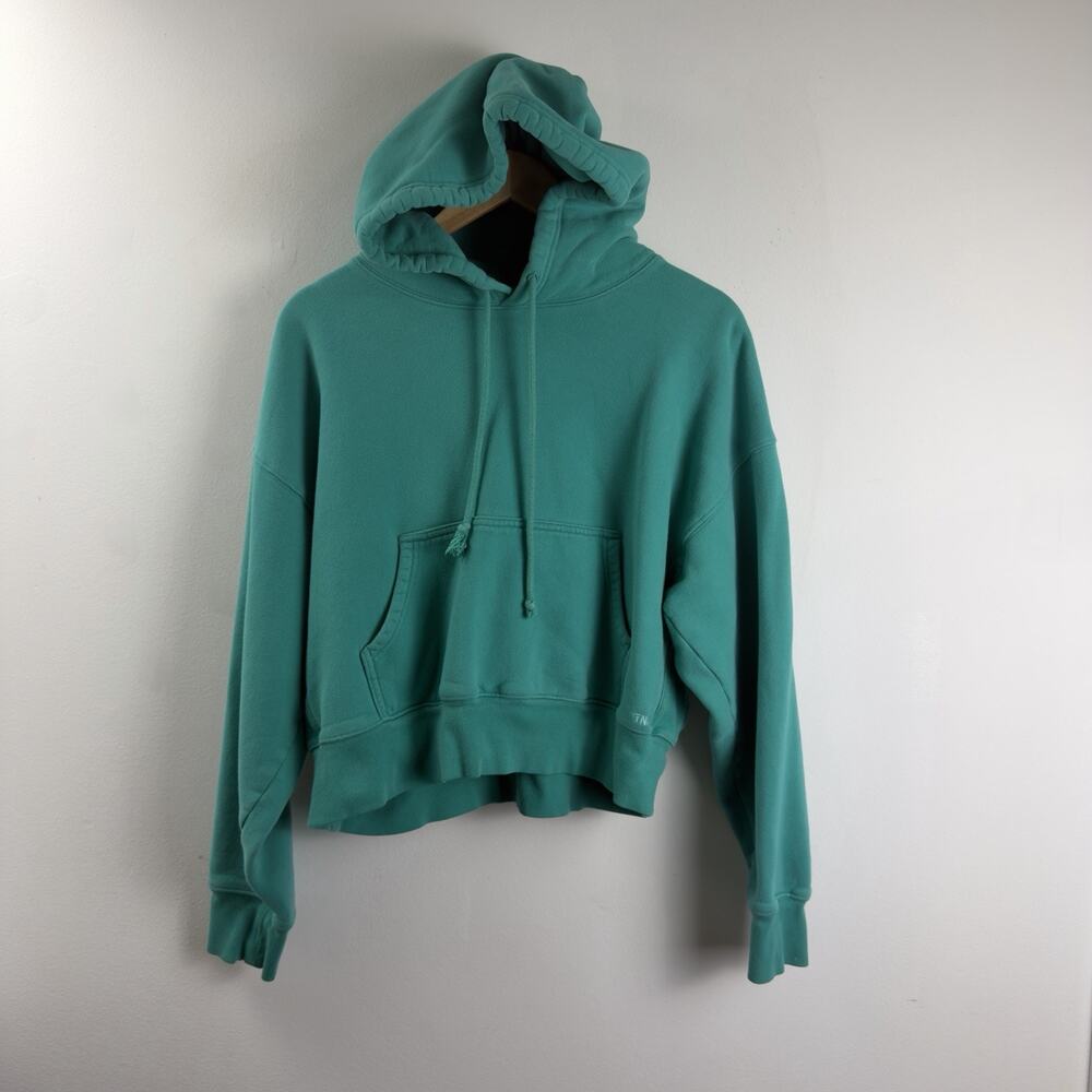Aritzia TNA Sweatfleece Cozy Fleece Boyfriend Fit Cropped Hoodie Green Large